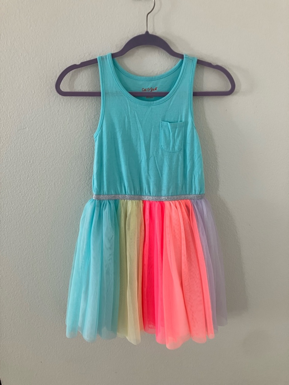 Cat & Jack Aqua Tank Dress with Rainbow Tulle Skirt